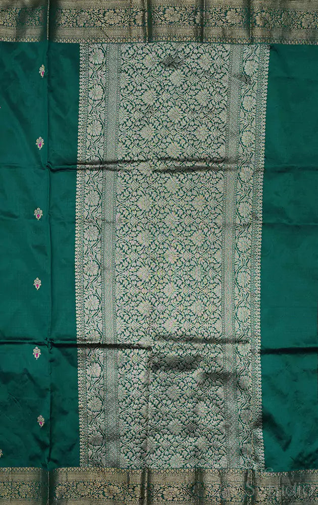 Rama green handloom banarasi katan silk saree with meena buttas