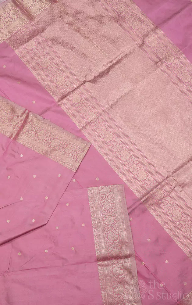 Pastel pink handloom banarasi katan silk saree with small buttas