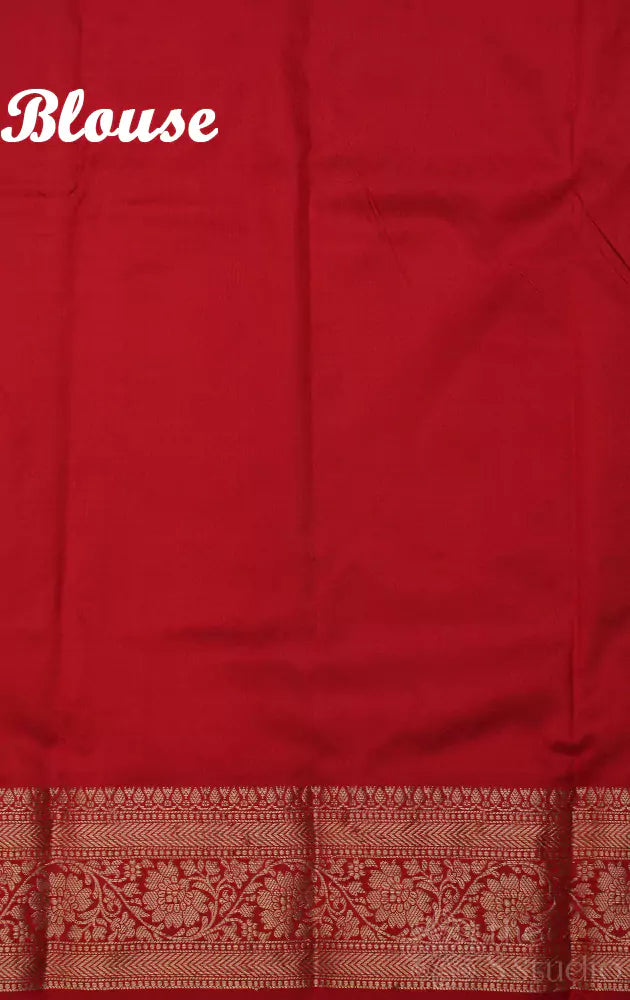 Bright red handwoven banarasi katan silk saree with small buttas