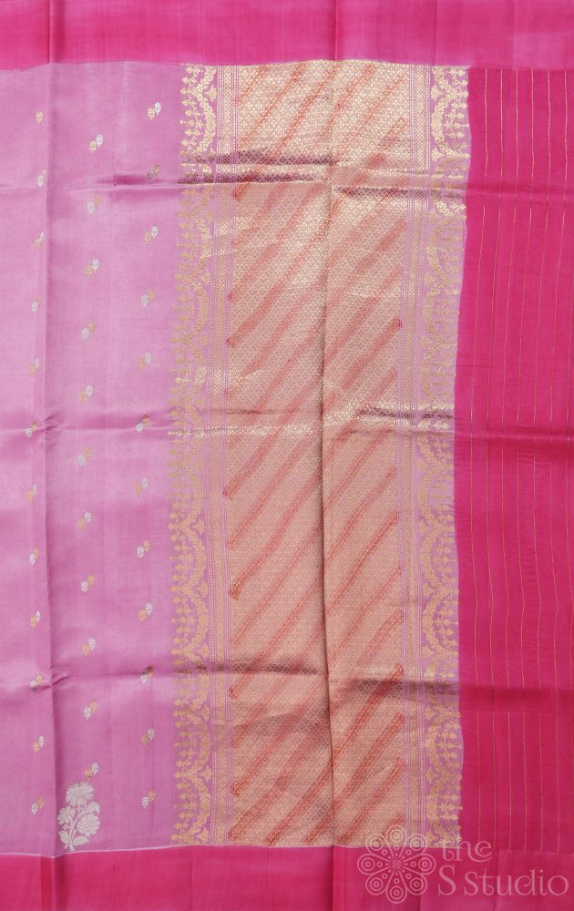 Pastel pink soft banarasi handloom katan silk with gold and silver buttas