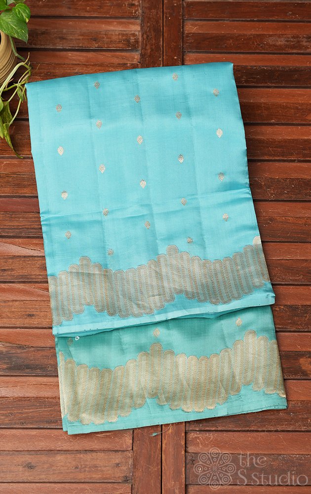 Light blue and green shaded handloom light weight katan banarasi silk saree