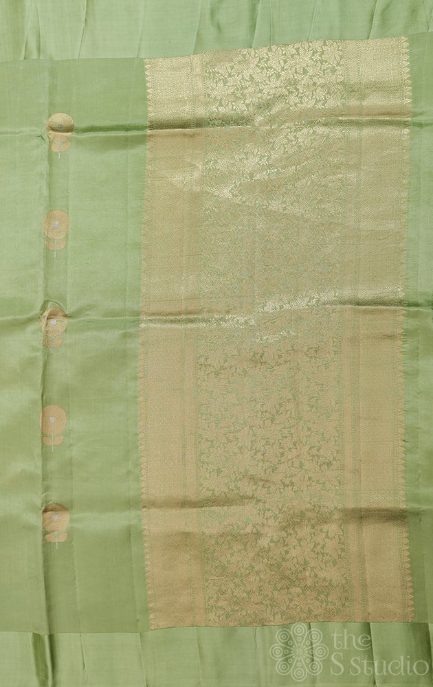 Light pista green handloom soft katan banrasi silk saree with satin border