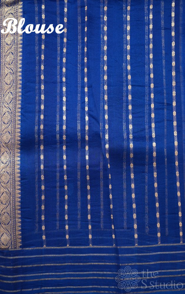 Royal blue handloom banarasi organza silk saree with woven zari lines