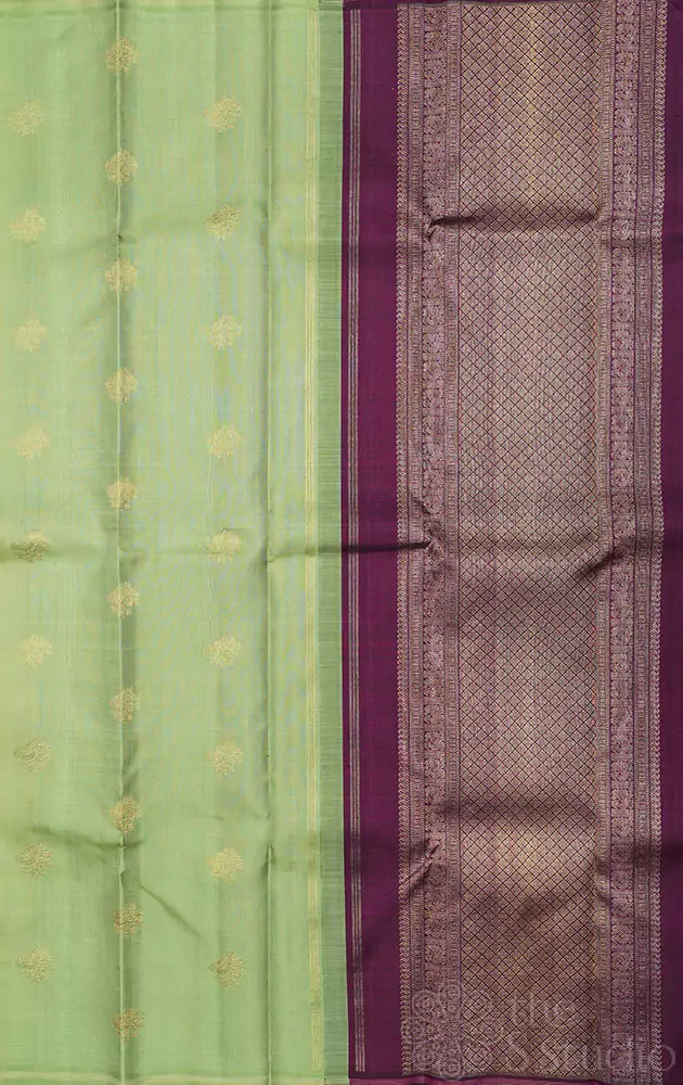 Peachish orange kanchi silk saree with double pallu