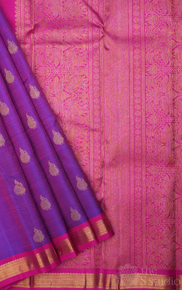 Purple with rani pink small border kanjivaram silk saree