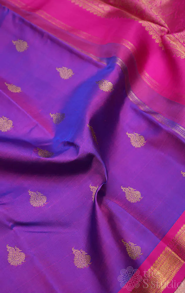 Purple with rani pink small border kanjivaram silk saree