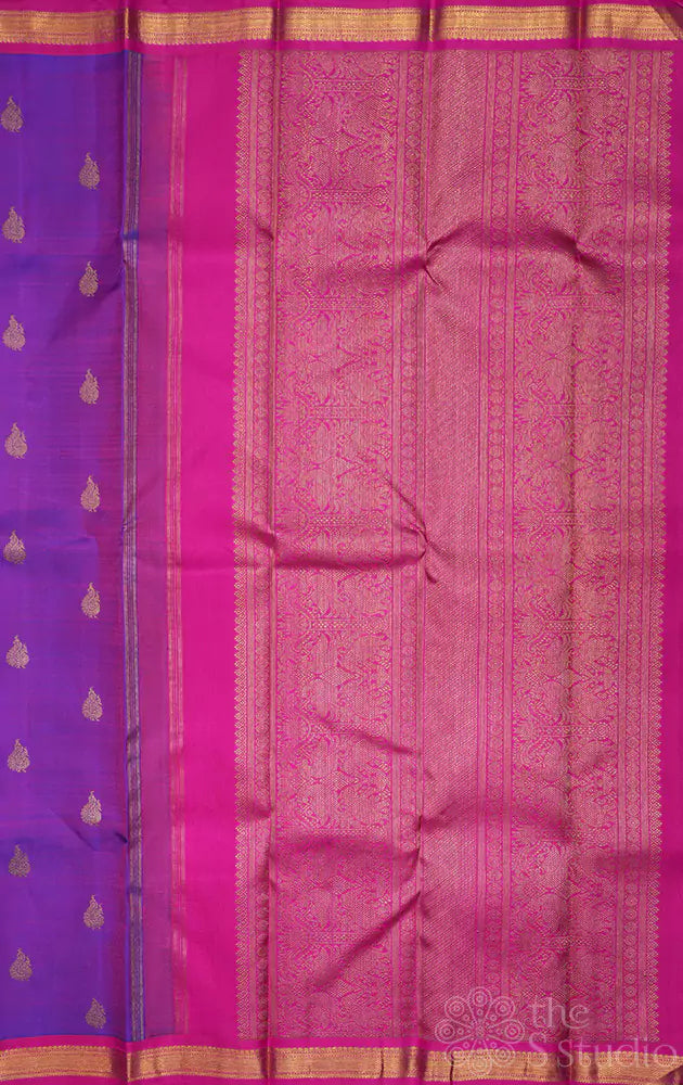 Purple with rani pink small border kanjivaram silk saree