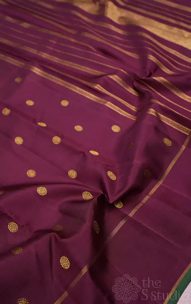 Brown kanchi silk saree with small buttas and rettai pet border