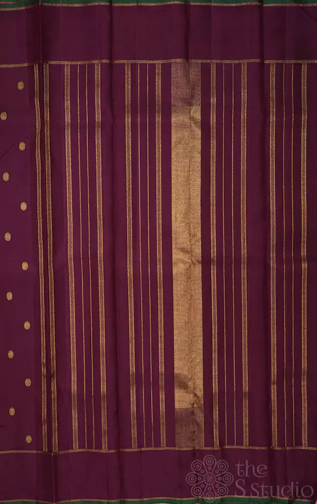 Brown kanchi silk saree with small buttas and rettai pet border