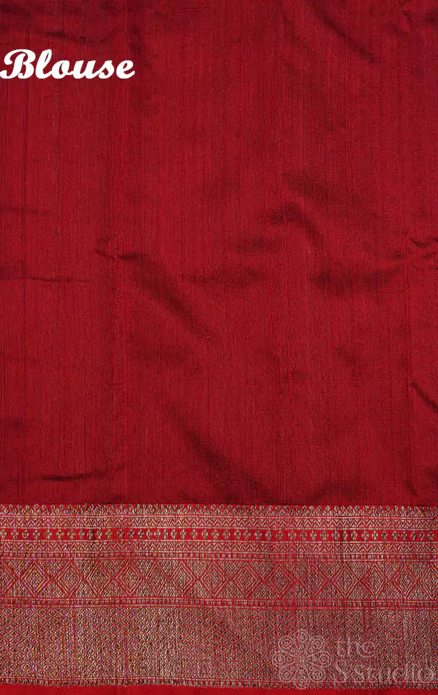 Rama blue handwoven banarasi raw silk saree with red border