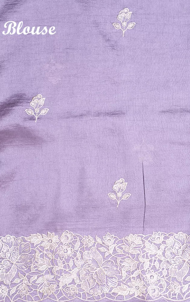 Lavender semi banarasi silk saree with bird embroidery