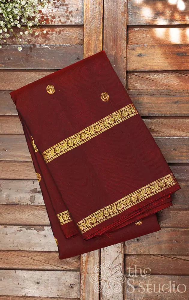 Brown kanchi silk saree with small zari motifs (Pre-order available)