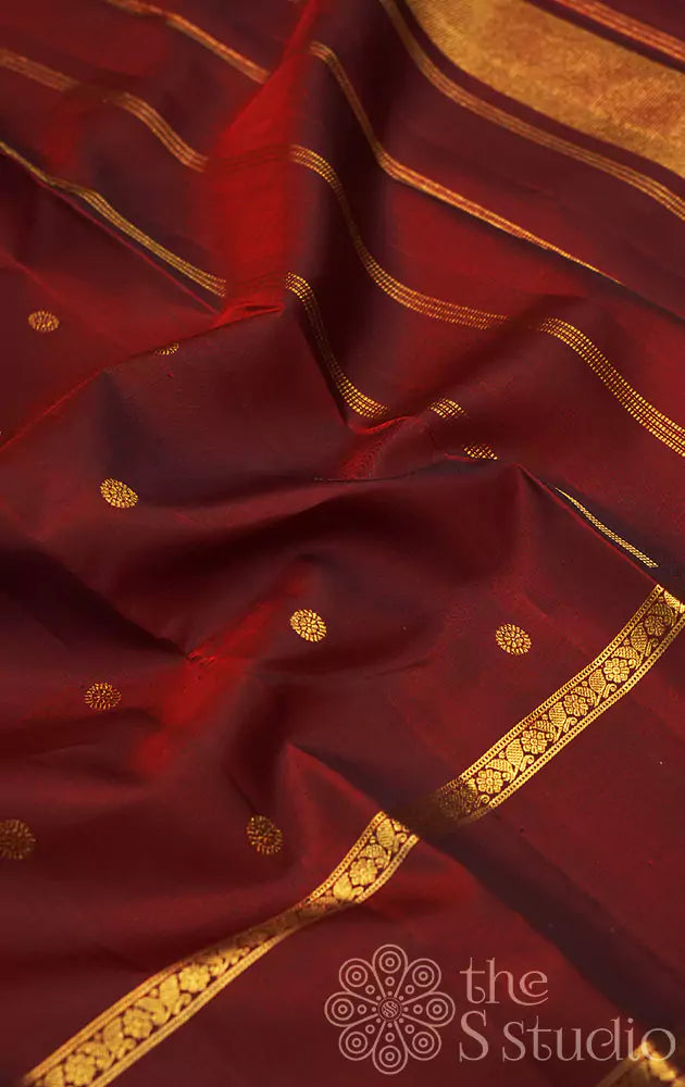 Brown kanchi silk saree with small zari motifs (Pre-order available)