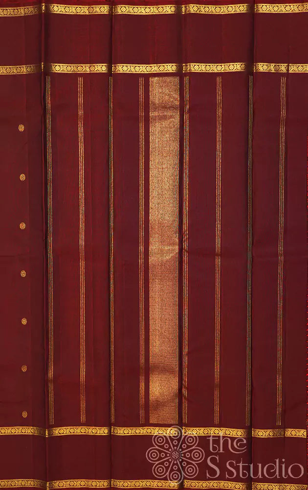 Brown kanchi silk saree with small zari motifs (Pre-order available)