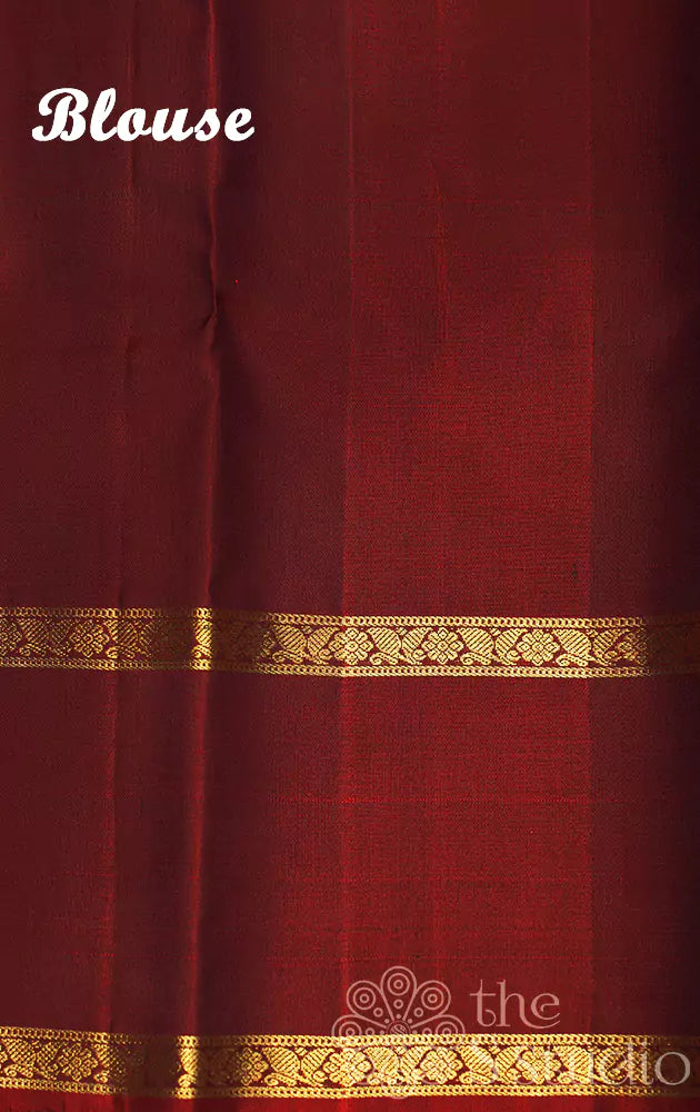 Brown kanchi silk saree with small zari motifs (Pre-order available)