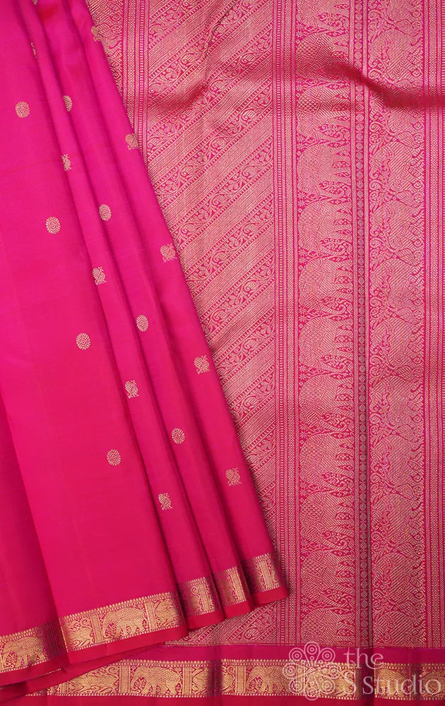Rani pink small border kanjivaram silk saree