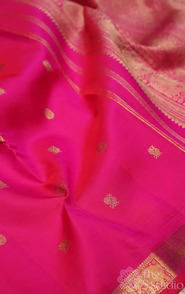Rani pink small border kanjivaram silk saree