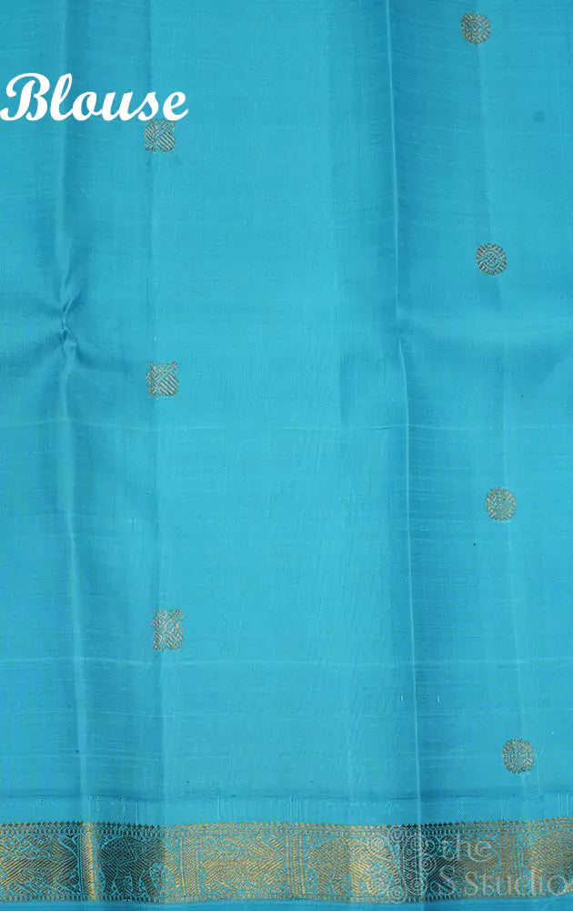 Purple kanchipuram silk saree with korvai blue border