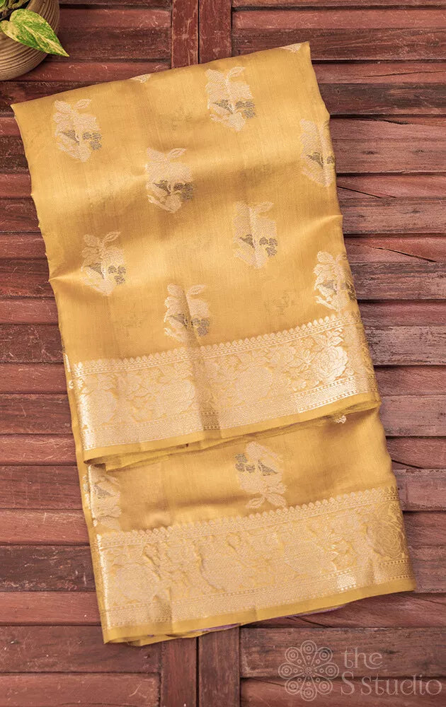 Sandal colour chiniya banarasi silk saree with self border
