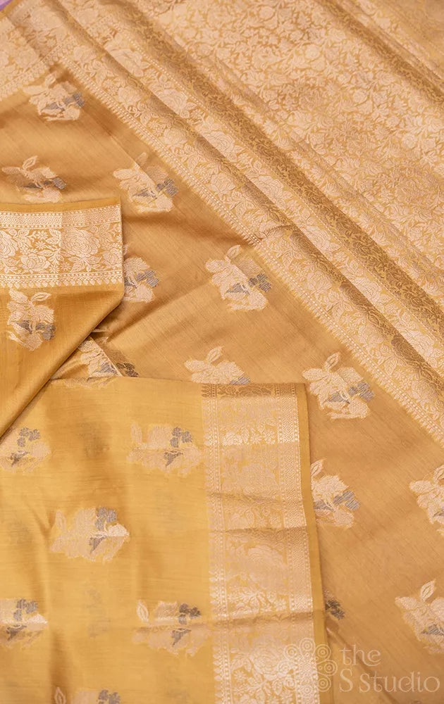 Sandal colour chiniya banarasi silk saree with self border