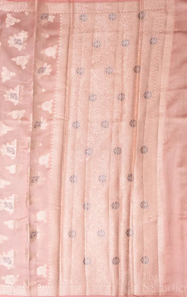 Peach chiniya banarasi silk saree with contrast blouse