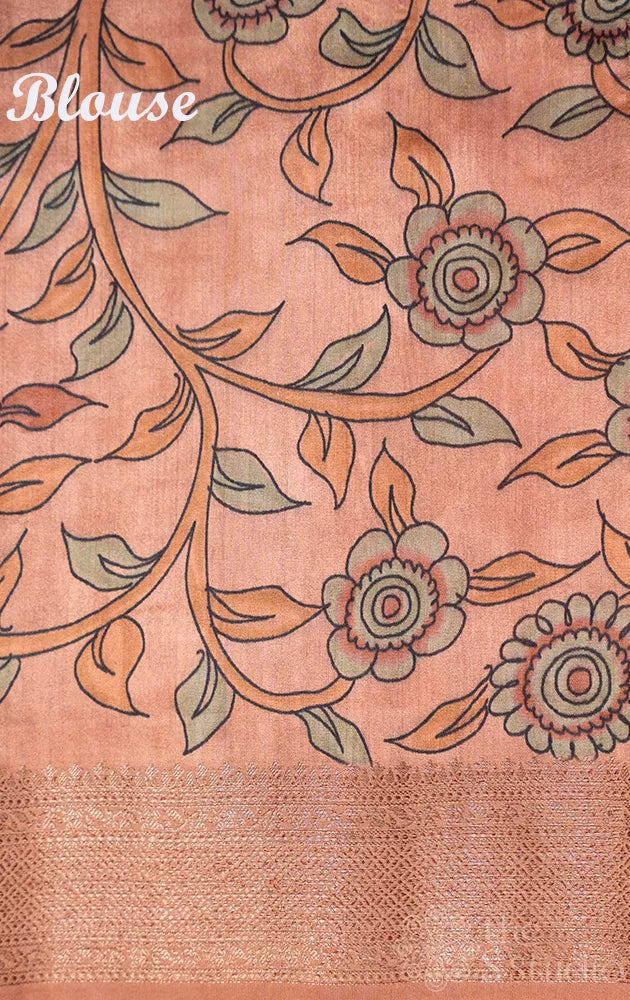 Rustish orange chiniya banarasi silk saree with antique zari border