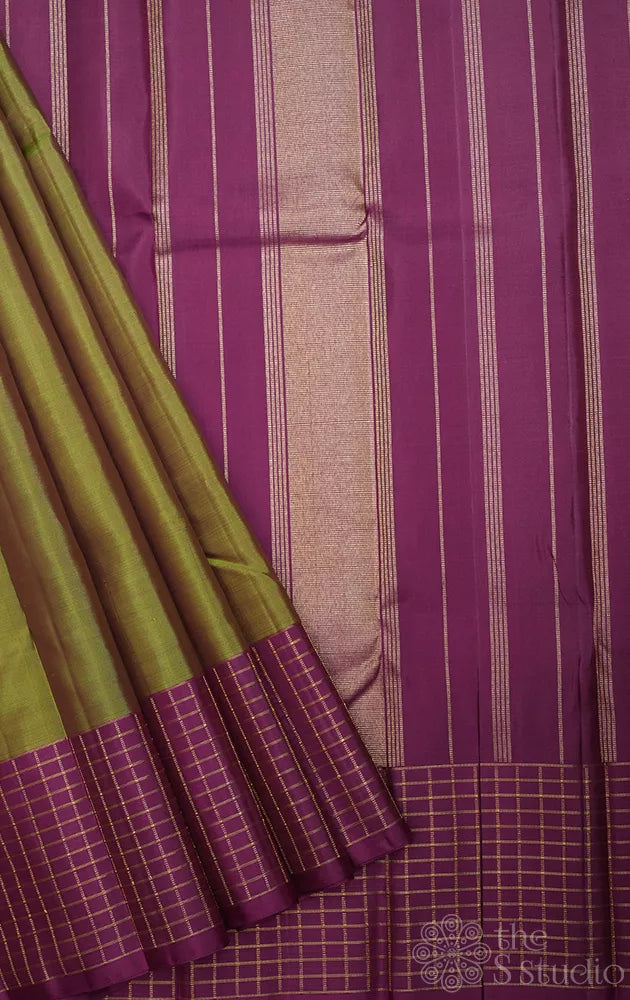 Methi green kanjeevaram silk saree with purple border
