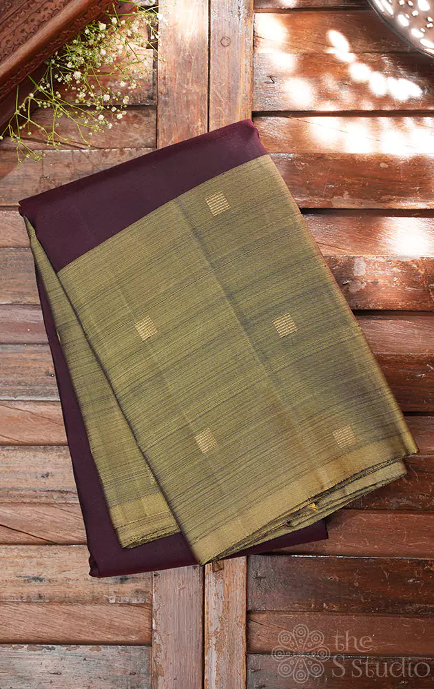 Brown kanchi silk saree with butta border