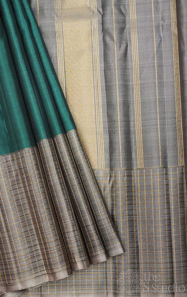 Rama green colour kanchipuram silk saree with long border