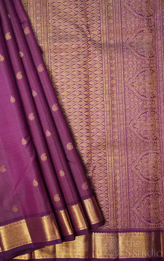 Deep purple vairaoosi kanchipuram silk saree with mango and thilakam buttas (pre-order available)