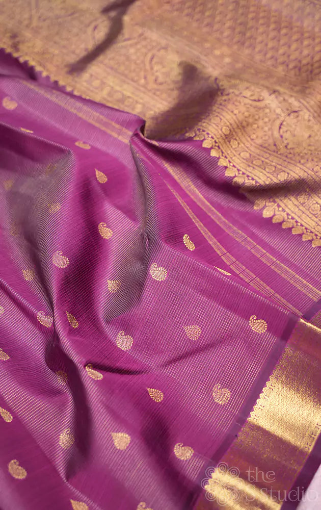 Deep purple vairaoosi kanchipuram silk saree with mango and thilakam buttas (pre-order available)