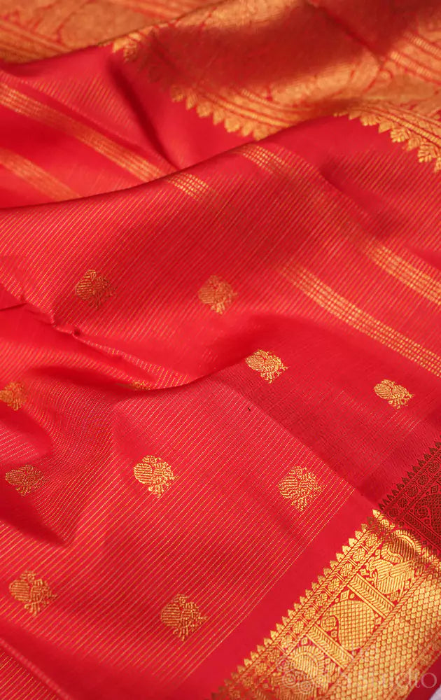 Red vairaoosi kanjivaram silk saree with annam border