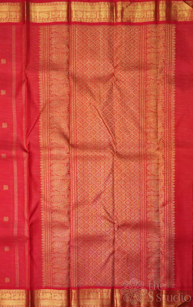 Red vairaoosi kanjivaram silk saree with annam border