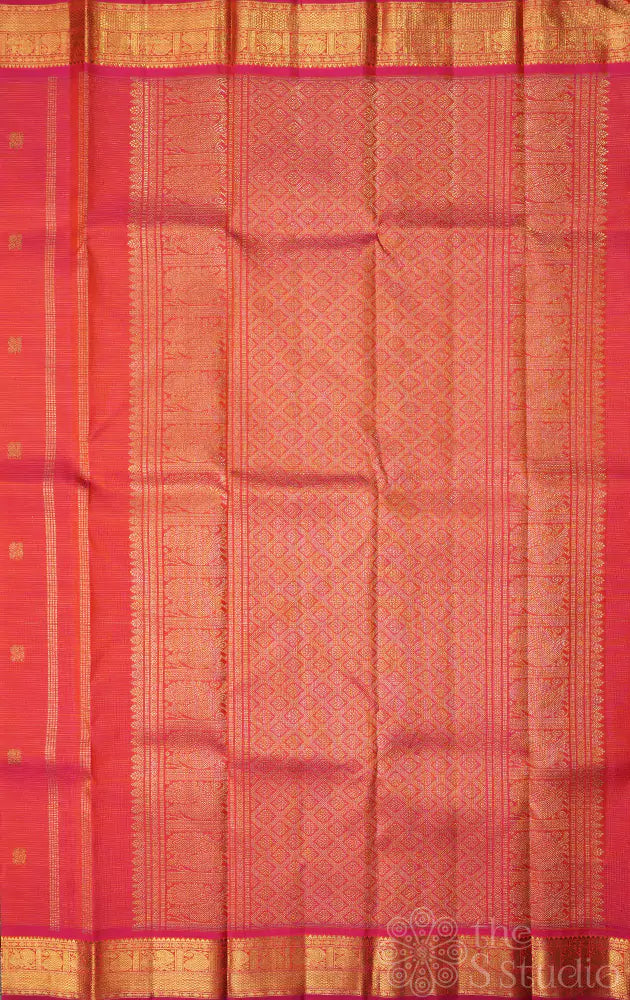 Bright peach vairaoosi kanjivaram saree with small border