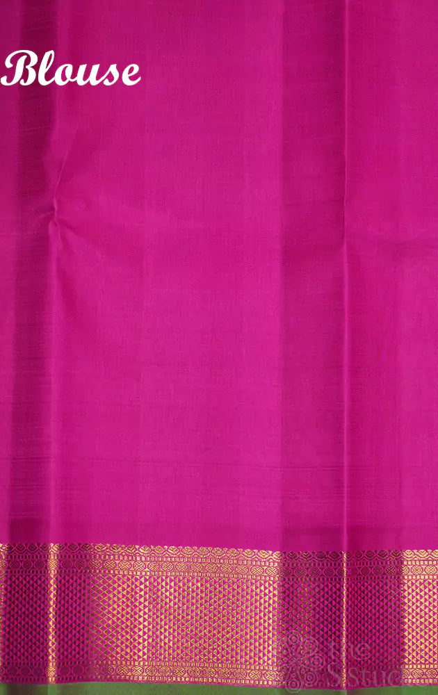 Purple kanchipuram silk saree with rani pink border