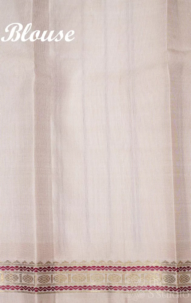 Off white plain kanchi silk saree with small zari border