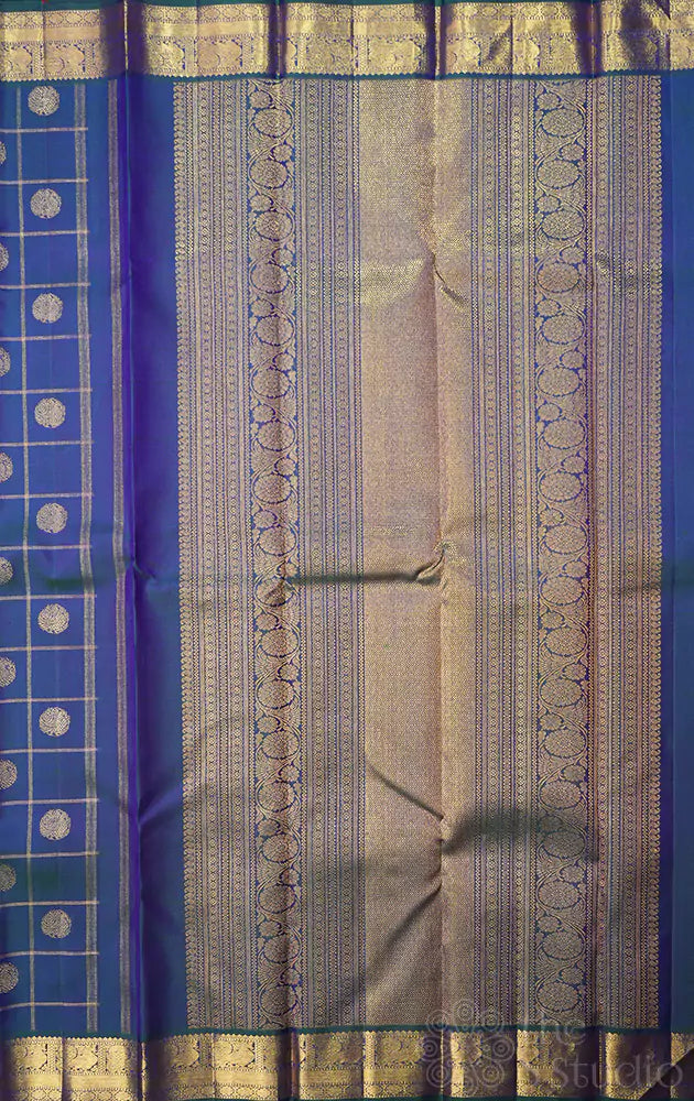 Peacock blue zari checked kanjivaram silk saree (Pre-order available)