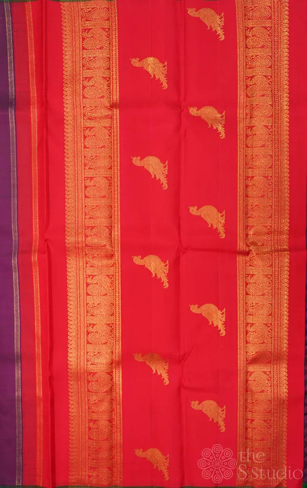 Purple kanjivaram silk saree with ganda berunda motifs