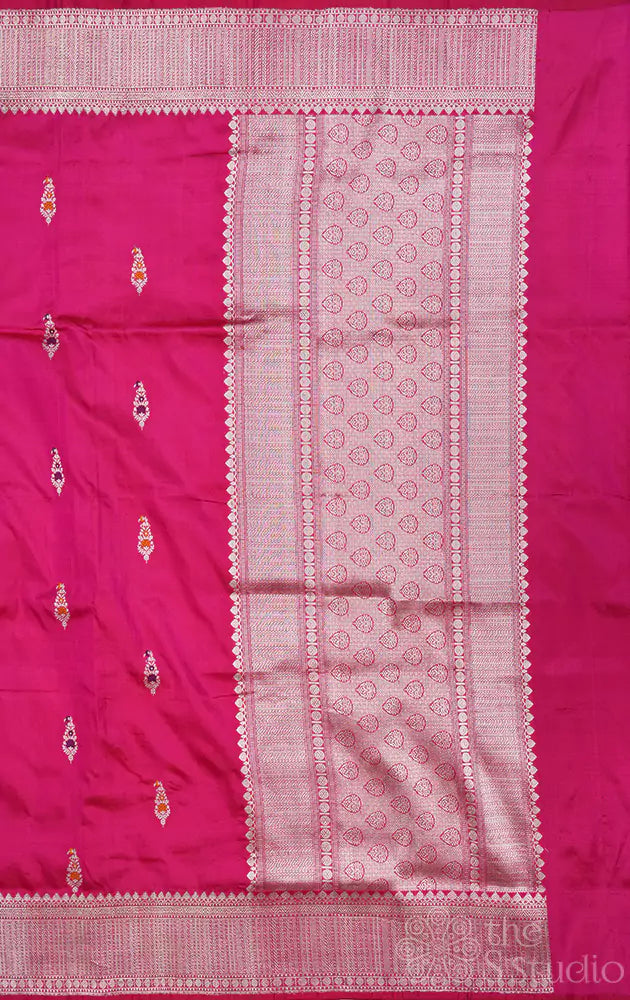 Rani pink katan banarasi silk saree adorned with kadwa butta