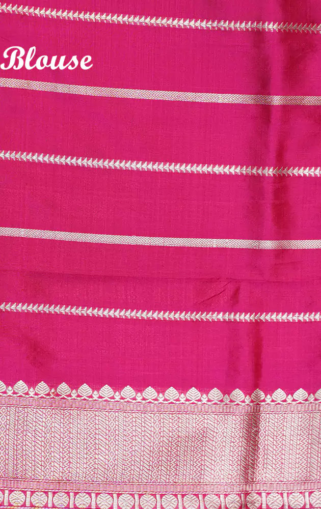 Rani pink katan banarasi silk saree adorned with kadwa butta