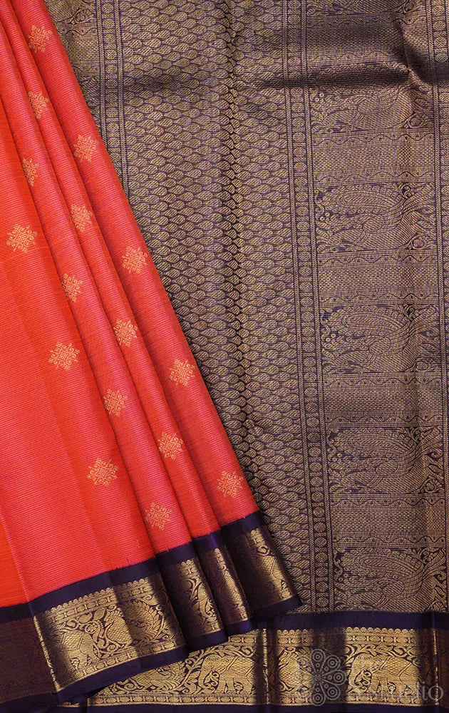 Peach vairaoosi kanjivaram silk saree with korvai border