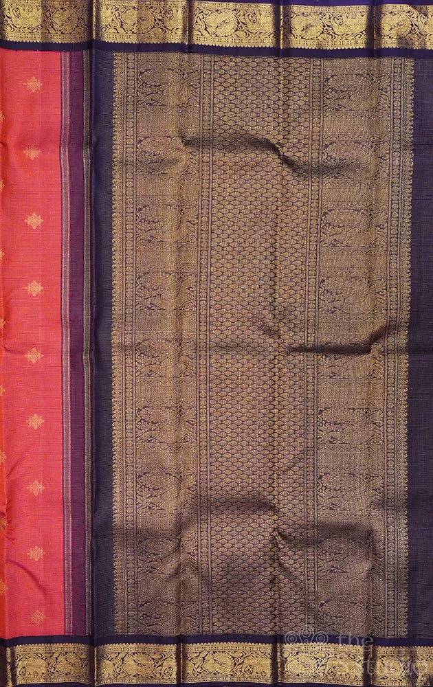 Peach vairaoosi kanjivaram silk saree with korvai border