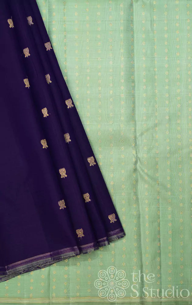 Aubergine violet kanchipuram silk saree with lotus motifs