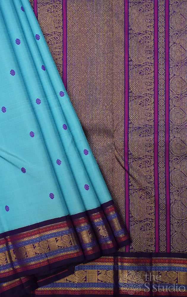 Light blue kanchipuram silk saree with korvai border