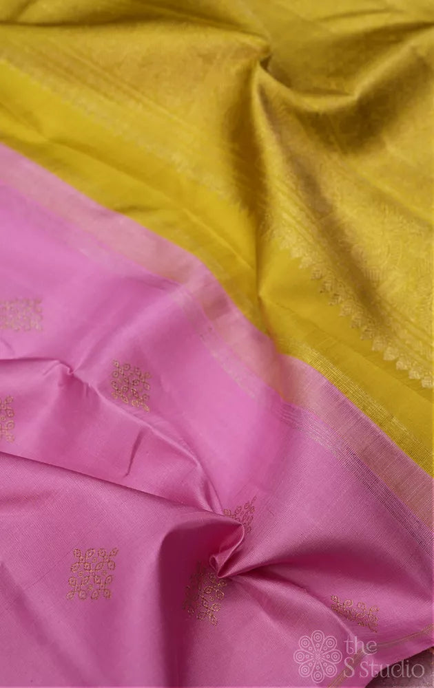 Light pink kanjivaram silk saree with kolam buttas