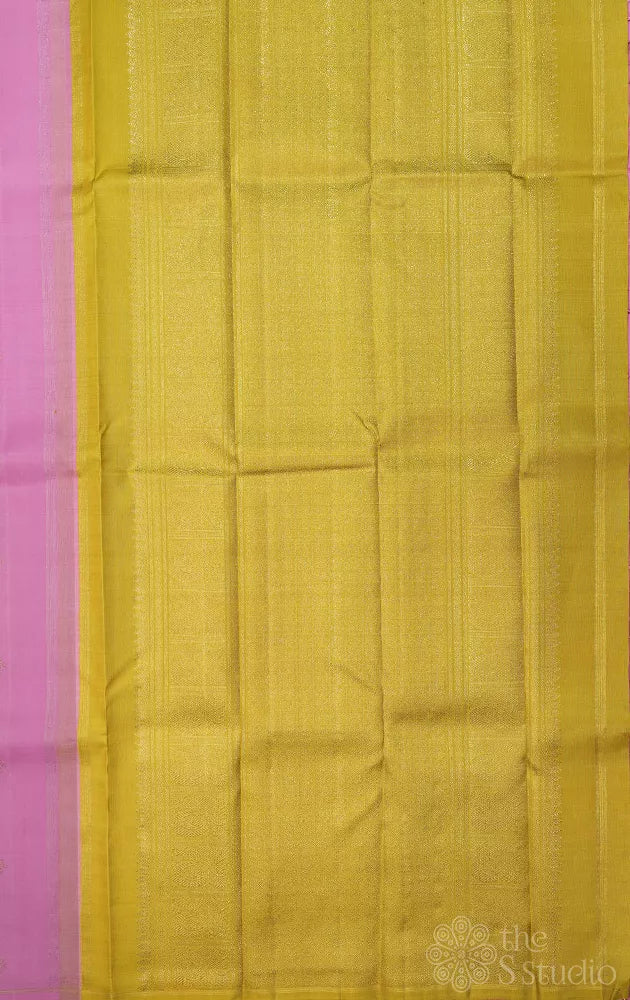 Light pink kanjivaram silk saree with kolam buttas