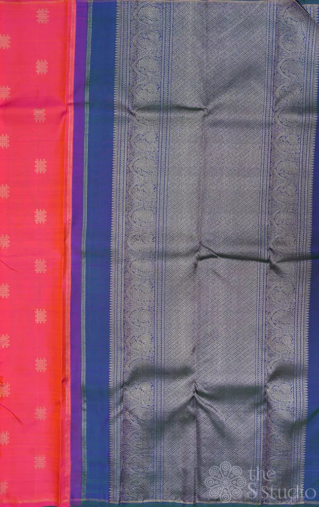 Peach kanjivaram silk saree without border
