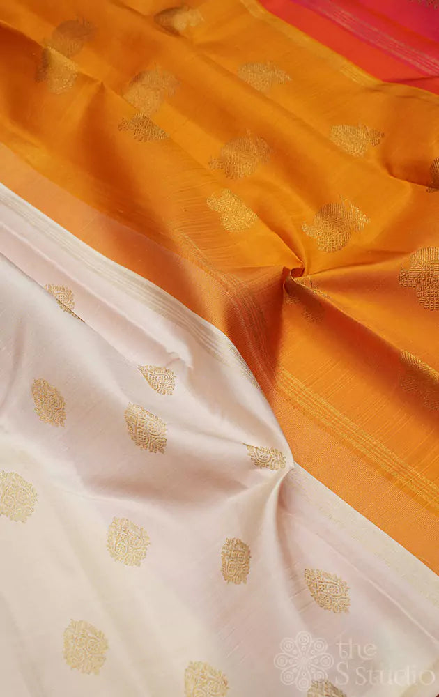 Off white kanchipuram silk saree with double pallu (Pre-order available)