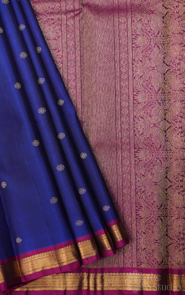 MS blue silk saree with magenta small border