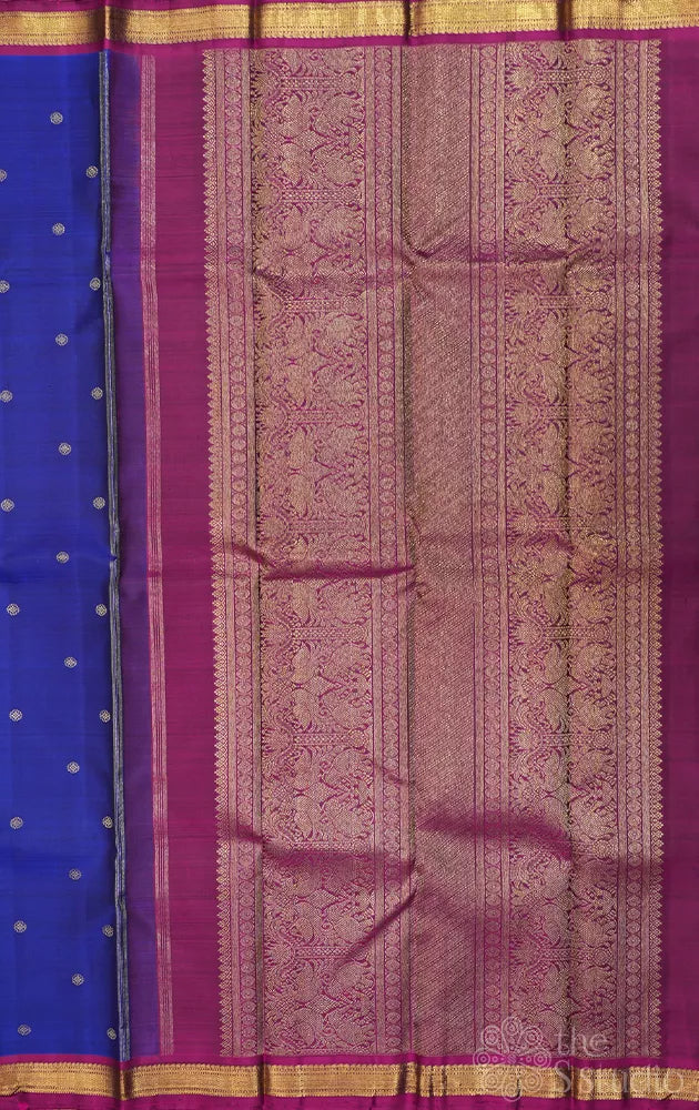 MS blue silk saree with magenta small border